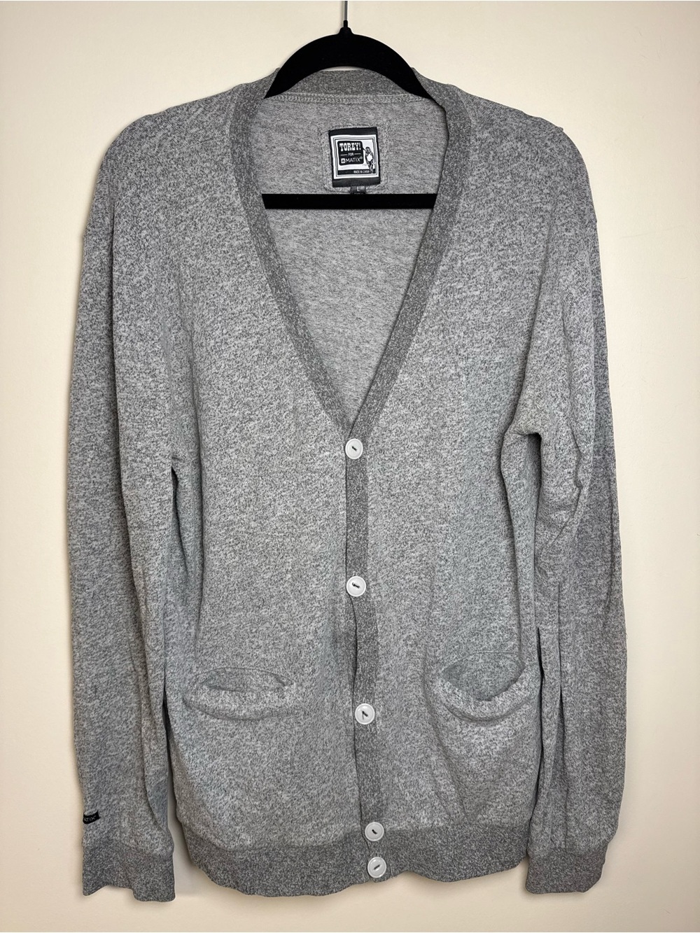 Tobey & Max Cardigan Sz Large Soft Gray Knit Button Front Cozy Layering Sweater